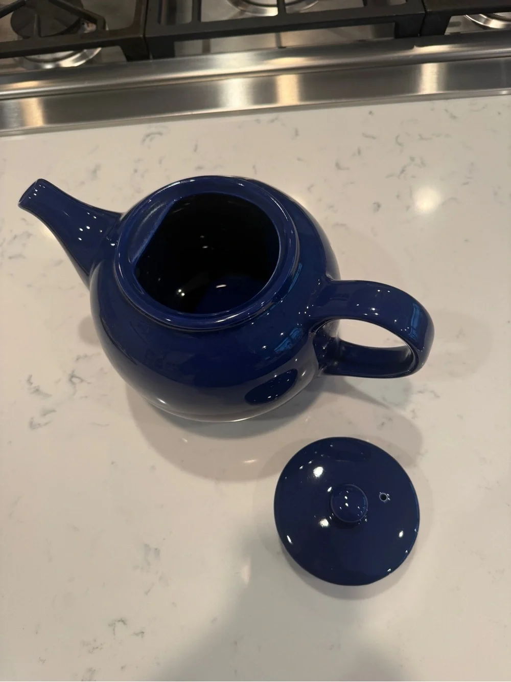 Cobalt Blue Ceramic Teapot Large Glossy Classic Cottage Kitchen Tea Pot